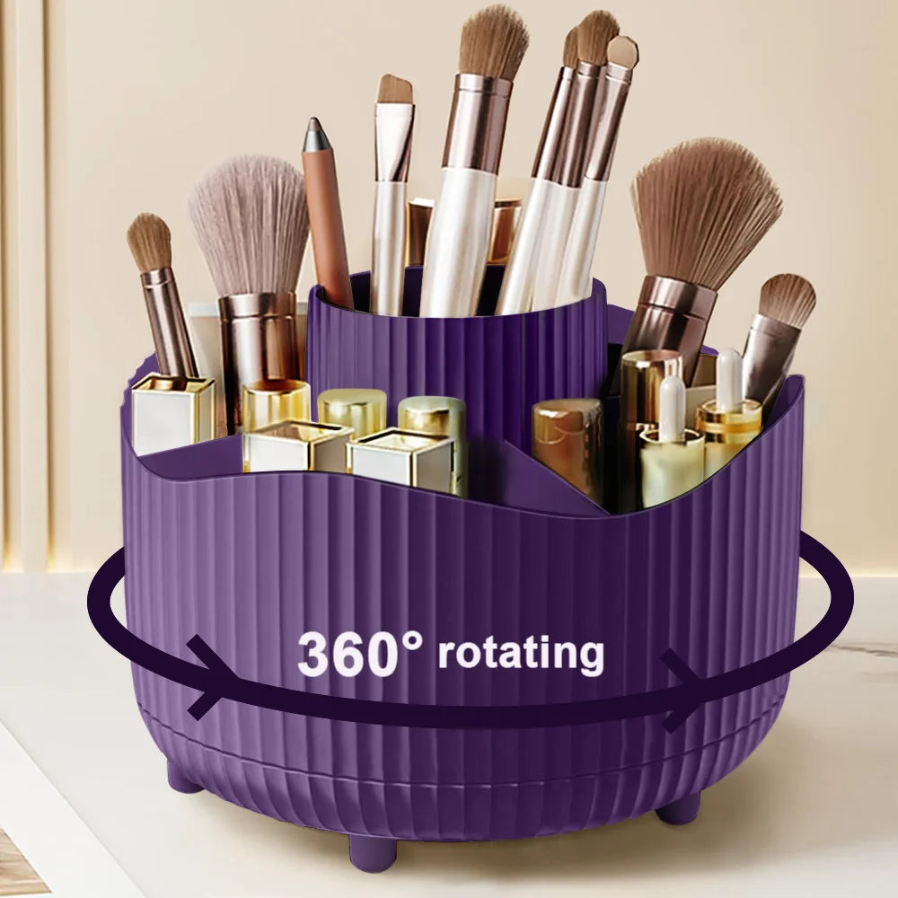 360° Rotating Makeup Organizer Makeup Holder Cosmetic Storage with 5 Compartments Multi-Functional Holder for Brushes Pen