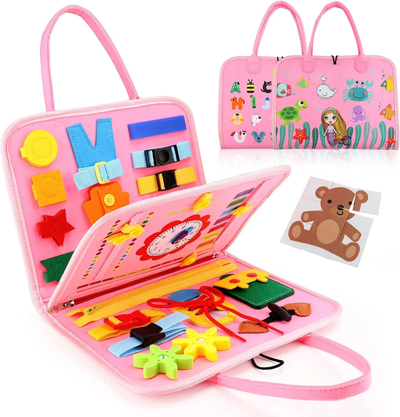 Montessori Busy Board For Toddlers, Sensory Life Skills Toy With Dressing Activities, Ages 3-6 designed for fine motor skill development
