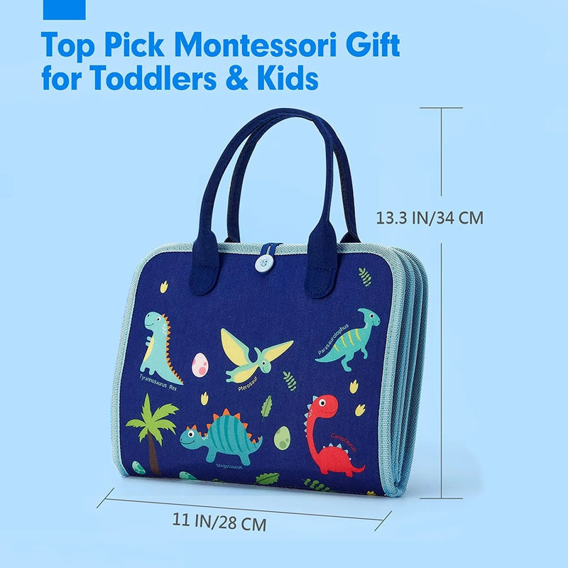 Montessori Busy Board For Toddlers, Sensory Life Skills Toy With Dressing Activities, Ages 3-6 featuring colorful hands-on learning activities