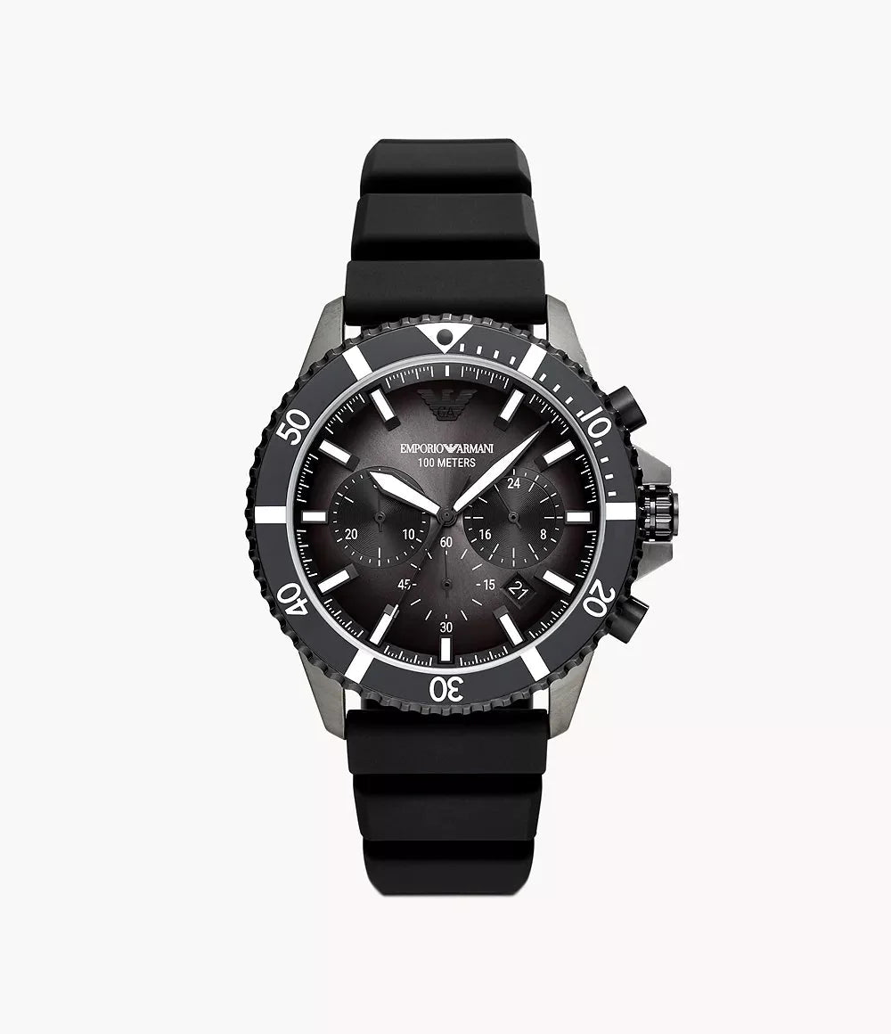 Emporio Armani AR11515 Men's Chronograph Watch, Black Silicone, 100m Water Resistant