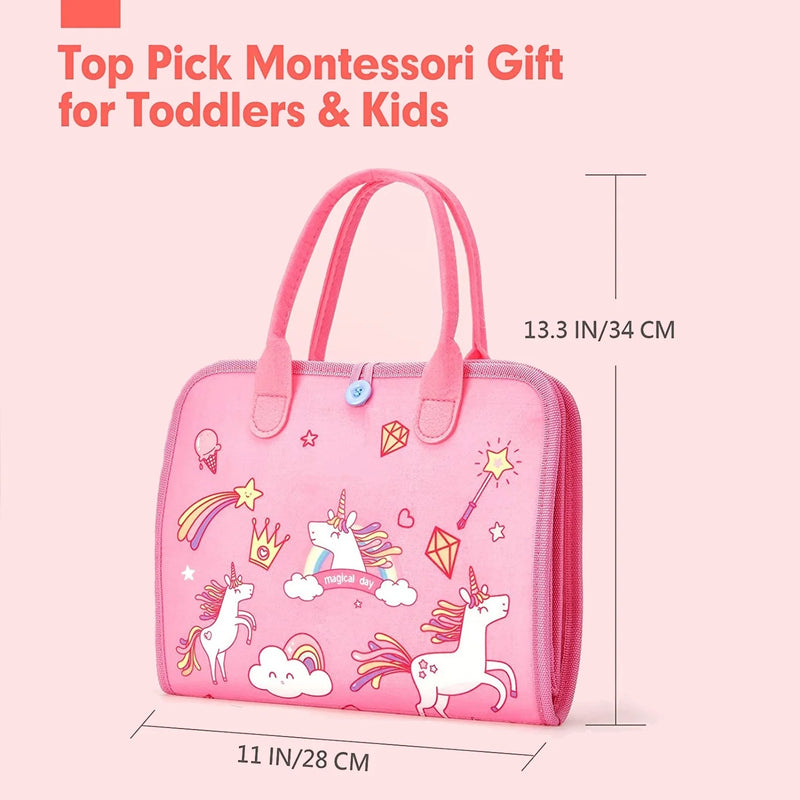 Montessori Busy Board For Toddlers, Sensory Life Skills Toy With Dressing Activities, Ages 3-6 featuring colorful hands-on learning activities