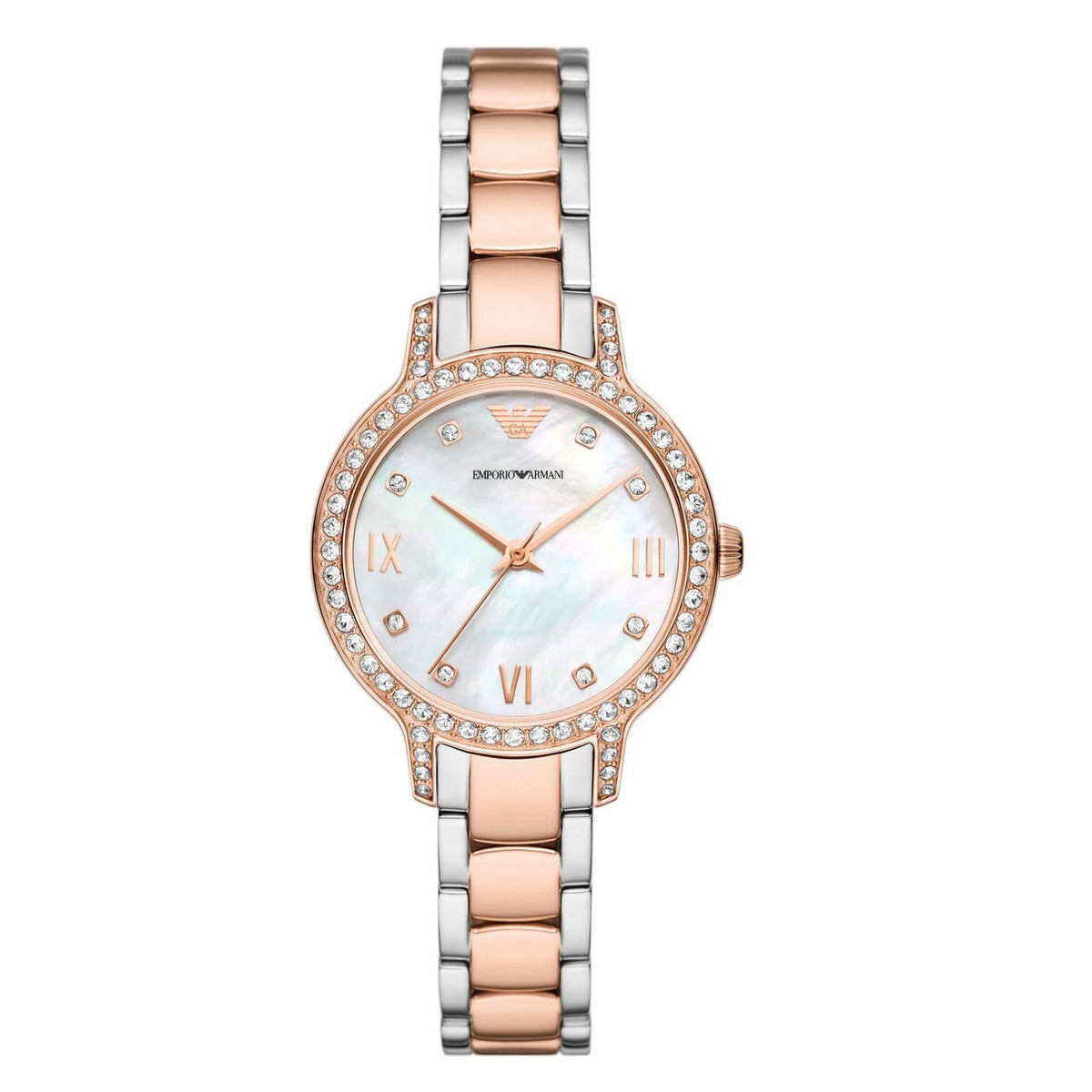 Emporio Armani AR11499 Women's Watch - Rose Gold-Tone Two-Tone Mother-Of-Pearl Dial