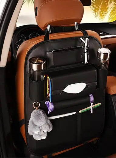 Universal PU Leather Car Seat Back Organizer Bag, Multifunction Storage Pocket in a clean vehicle interior