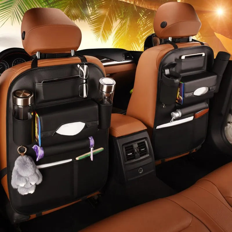 Universal PU Leather Car Seat Back Organizer Bag, Multifunction Storage Pocket for organizing travel essentials