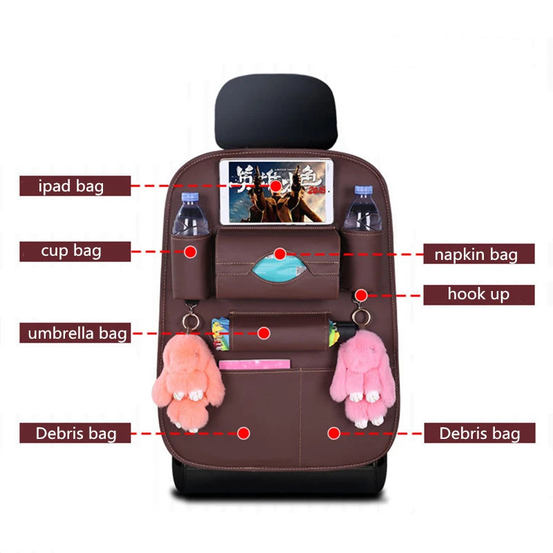 Universal PU Leather Car Seat Back Organizer Bag, Multifunction Storage Pocket for cars, trucks, and SUVs