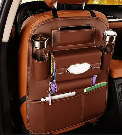 Universal PU Leather Car Seat Back Organizer Bag, Multifunction Storage Pocket for organizing travel essentials