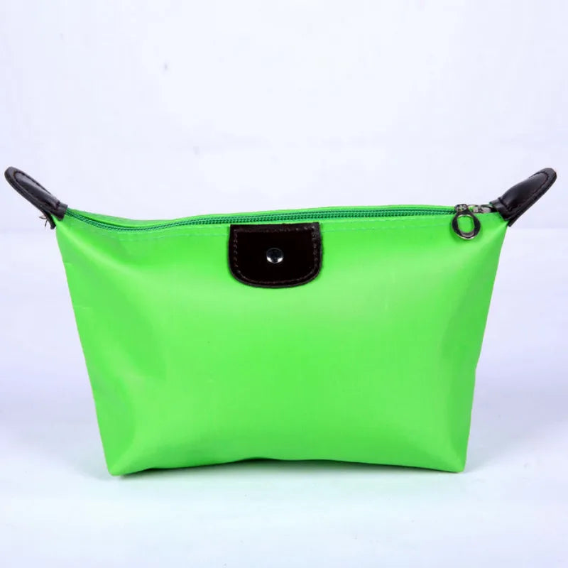 Waterproof Nylon Cosmetic Bag For Women, Cute Dumpling Shape, Zipper Makeup Travel Pouch available in multiple solid colors