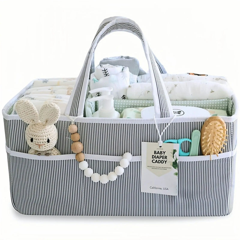 Baby Diaper Caddy Organizer, Organic Cotton Storage Basket For Newborn Essentials with versatile storage for nursery and household items
