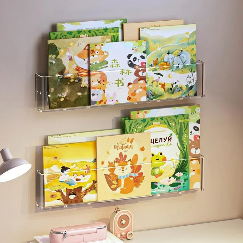 Wall-Mounted Transparent PET Book Display Rack, No-Drill Magazine Organizer For A4 Sheets with space-saving wall-mounted design