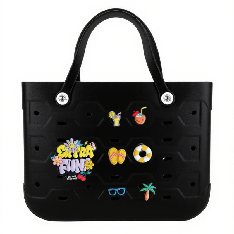 Unisex PVC Waterproof Tote Bag, Hollow-Out Beach Picnic Shopping Storage Basket in a casual structured design