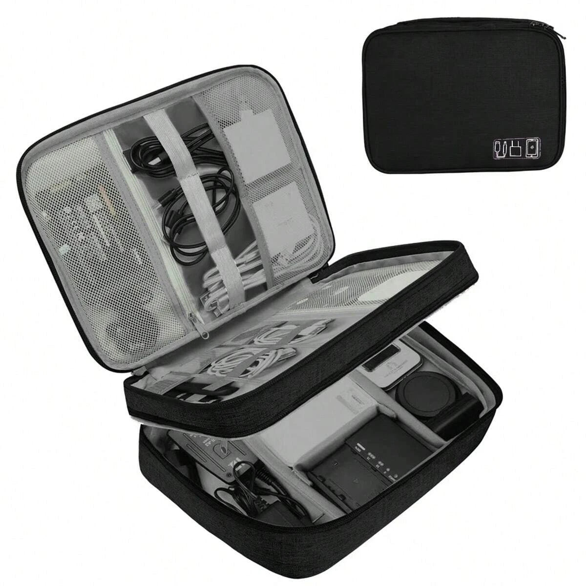 Waterproof EVA Cable Organizer Bag, Portable Electronics Travel Case For USB Chargers shown as a compact storage pouch for cables and tech accessories