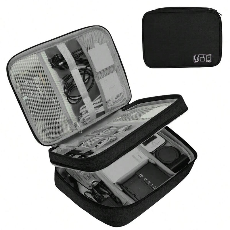 Waterproof EVA Cable Organizer Bag, Portable Electronics Travel Case For USB Chargers shown as a compact storage pouch for cables and tech accessories