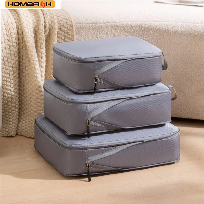 HOMEFISH 3-Piece Compressible Travel Packing Cubes, Waterproof Luggage Organizer Set with durable travel storage compartments