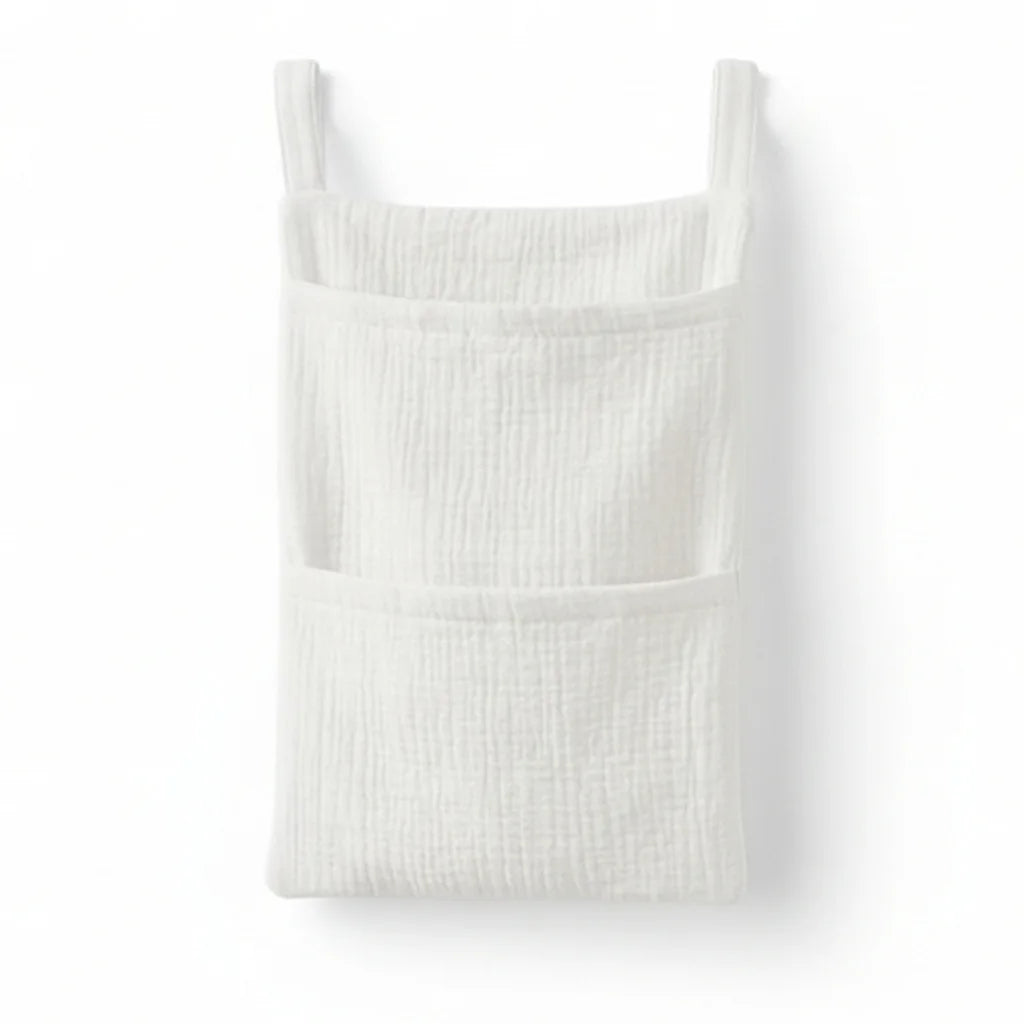 Baby Crib Organizer, 2-Pocket Muslin Cotton Diaper Caddy With Adjustable Hanging Straps