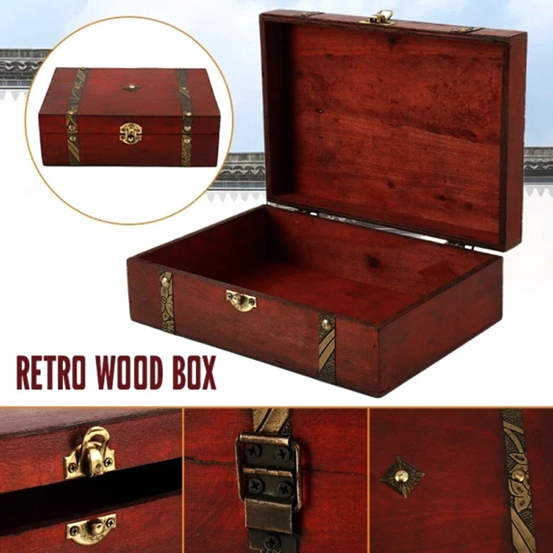Vintage Wooden Storage Box With Bronze Details, Jewelry Organizer, Keepsake Chest 23x16x7.5cm featuring a dark retro wood finish