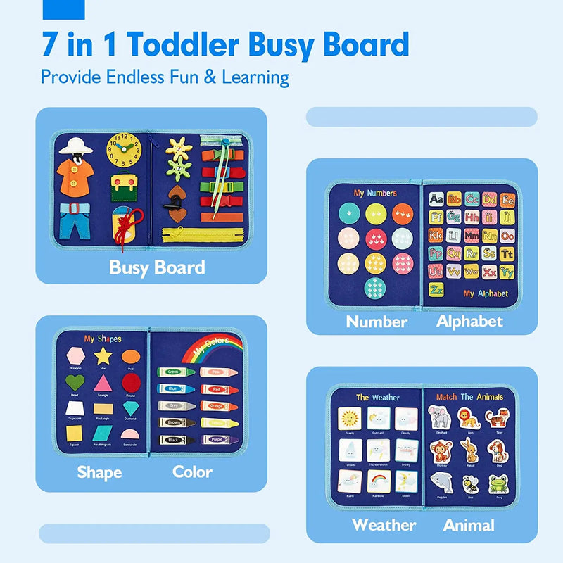 Montessori Busy Board For Toddlers, Sensory Life Skills Toy With Dressing Activities, Ages 3-6 made from soft, colorful felt