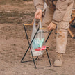 MOUNTAINHIKER Folding Iron Garbage Bag Rack With Wooden Handle, Portable Kitchen Organizer shown as a compact black waste bag holder
