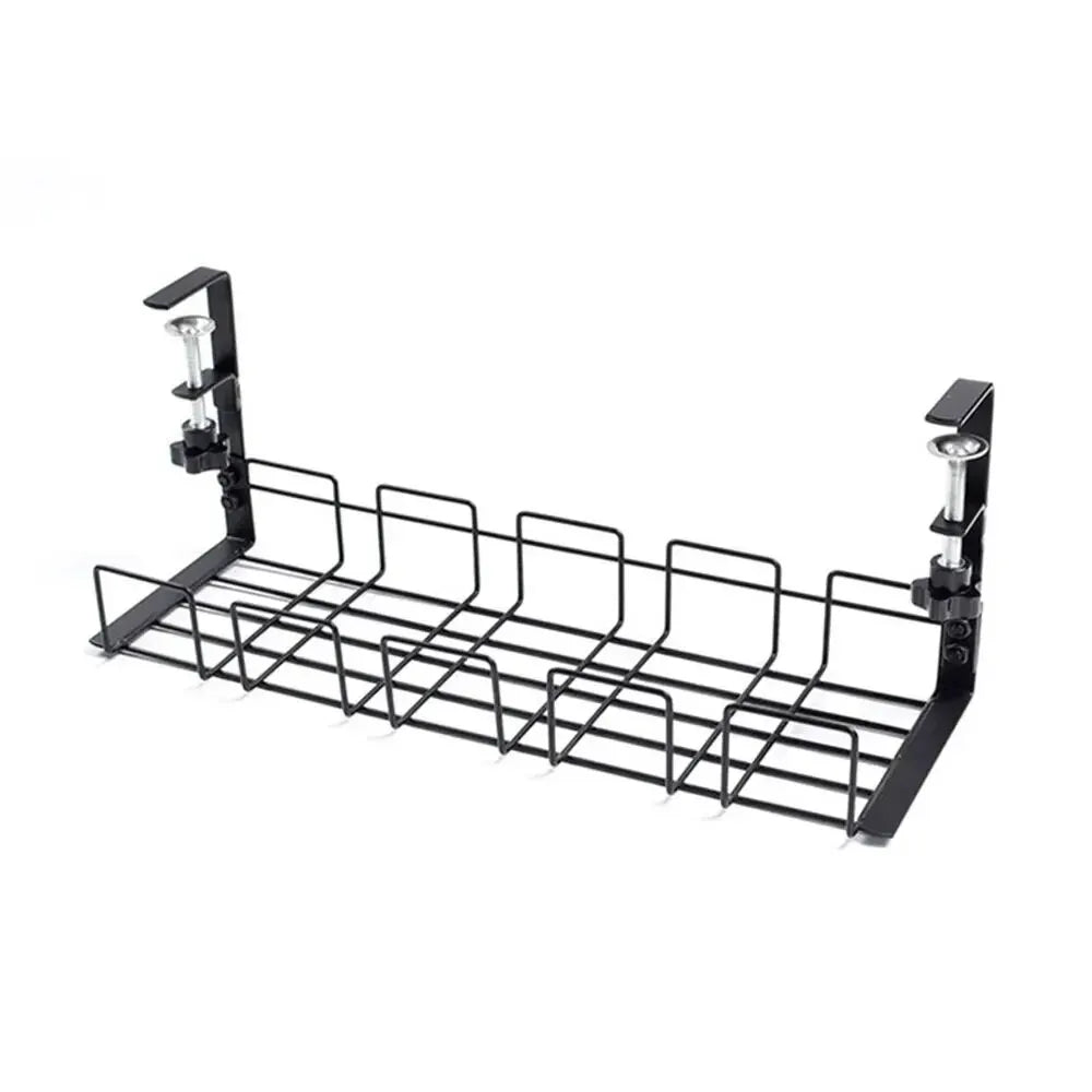 Under Desk Cable Management Tray, Metal Wire Organizer, No-Drill Storage Rack, Black