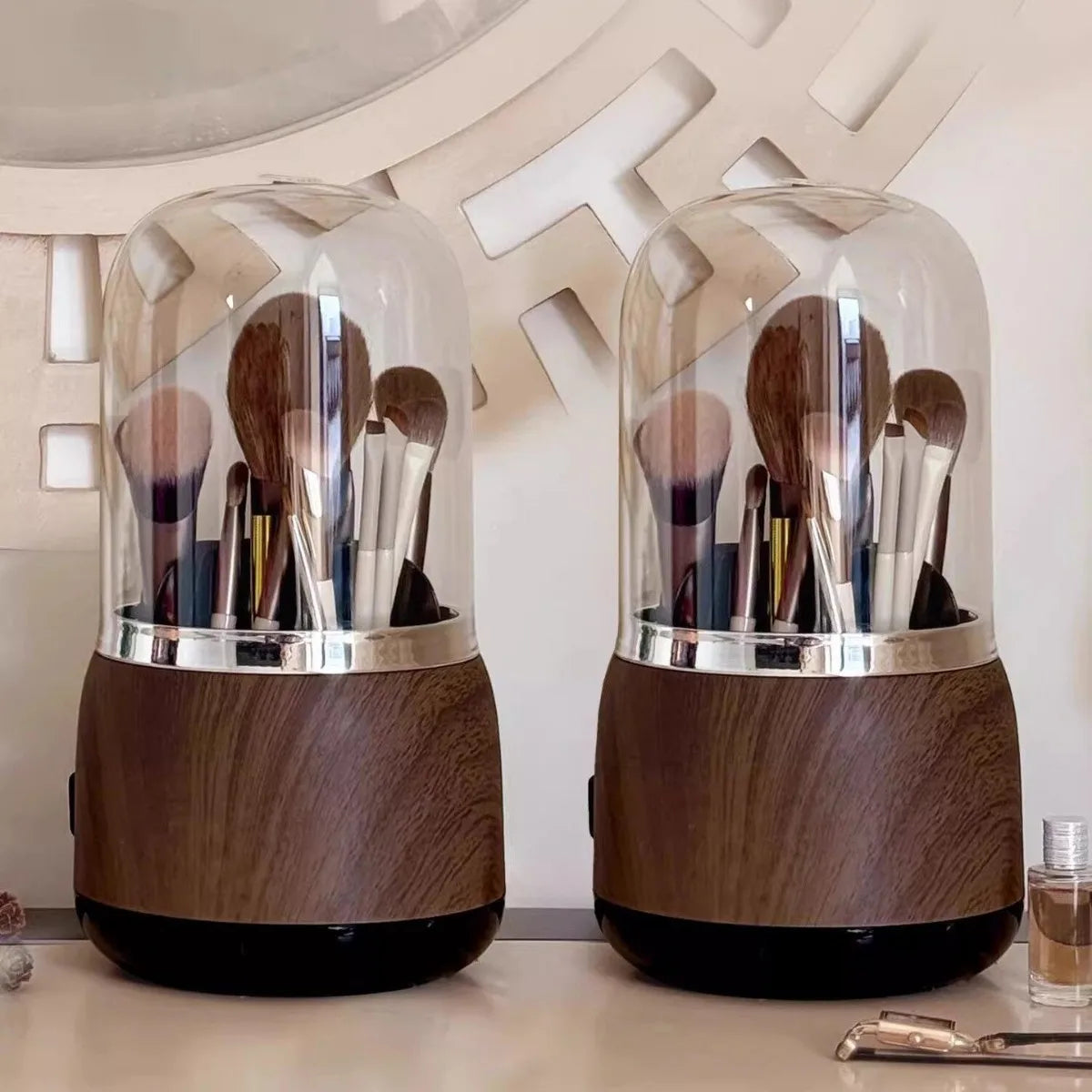 360° Rotating Makeup Brush Holder With Lid, Dustproof Cosmetic Organizer, Large Capacity