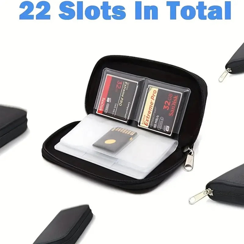 22-Slot Memory Card Storage Case, Portable Organizer For SD, CF, Micro SD And More with multiple card slots