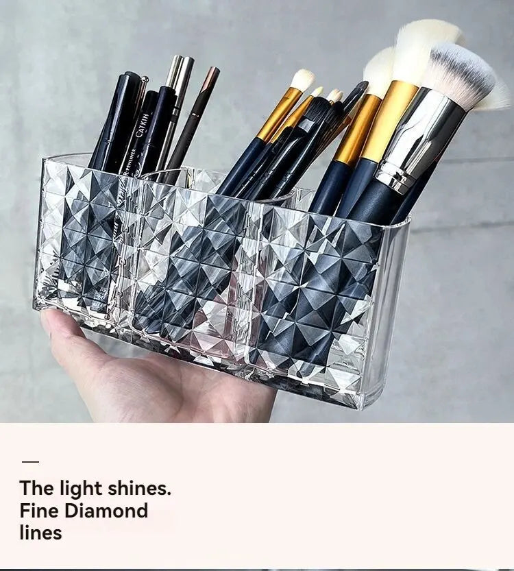 Diamond Patterned 3-Grid Transparent Storage Box, Cosmetic And Bathroom Organizer for makeup, skincare, and small accessories