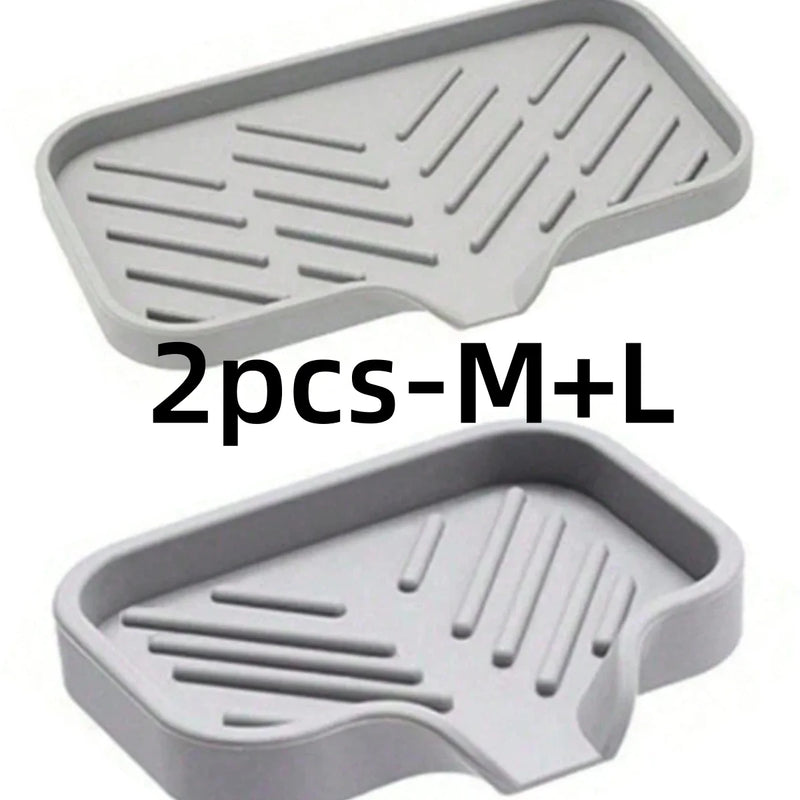 1/2Pcs Silicone Sink Caddy Tray With Drainage, Sponge Soap Holder, Space-Saving Kitchen Organizer with water-draining design