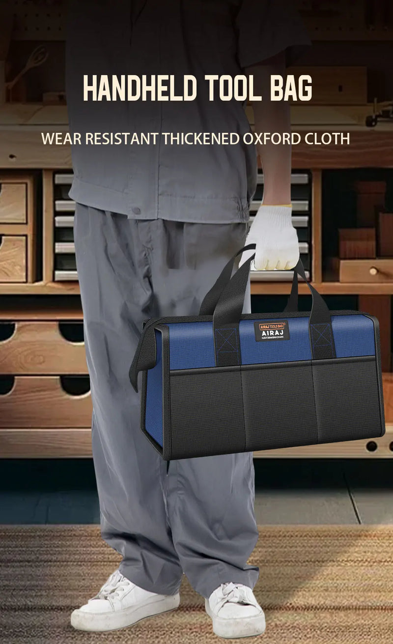 AIRAJ 14-Inch Tool Bag, Waterproof Oxford Cloth Electrician Organizer With 5 Pockets shown from the front
