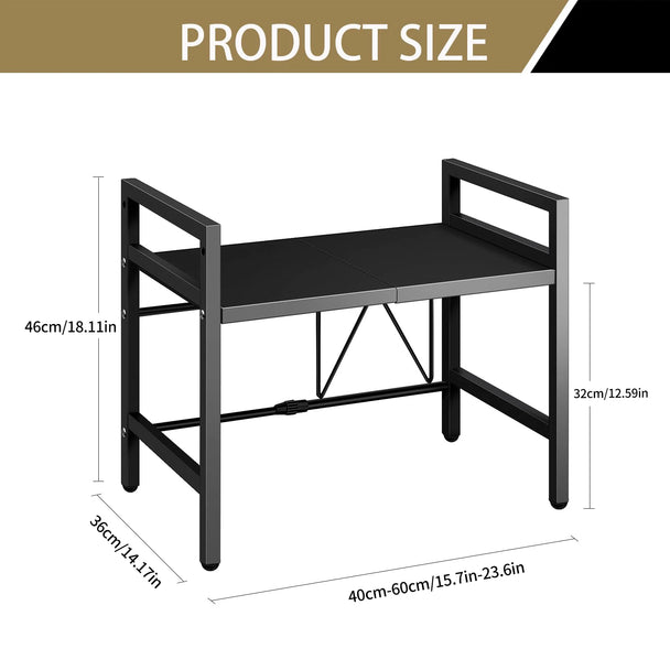 Expandable Microwave Shelf Organizer, 42-64cm Adjustable Rust-Resistant Countertop Rack with adjustable width for microwave storage