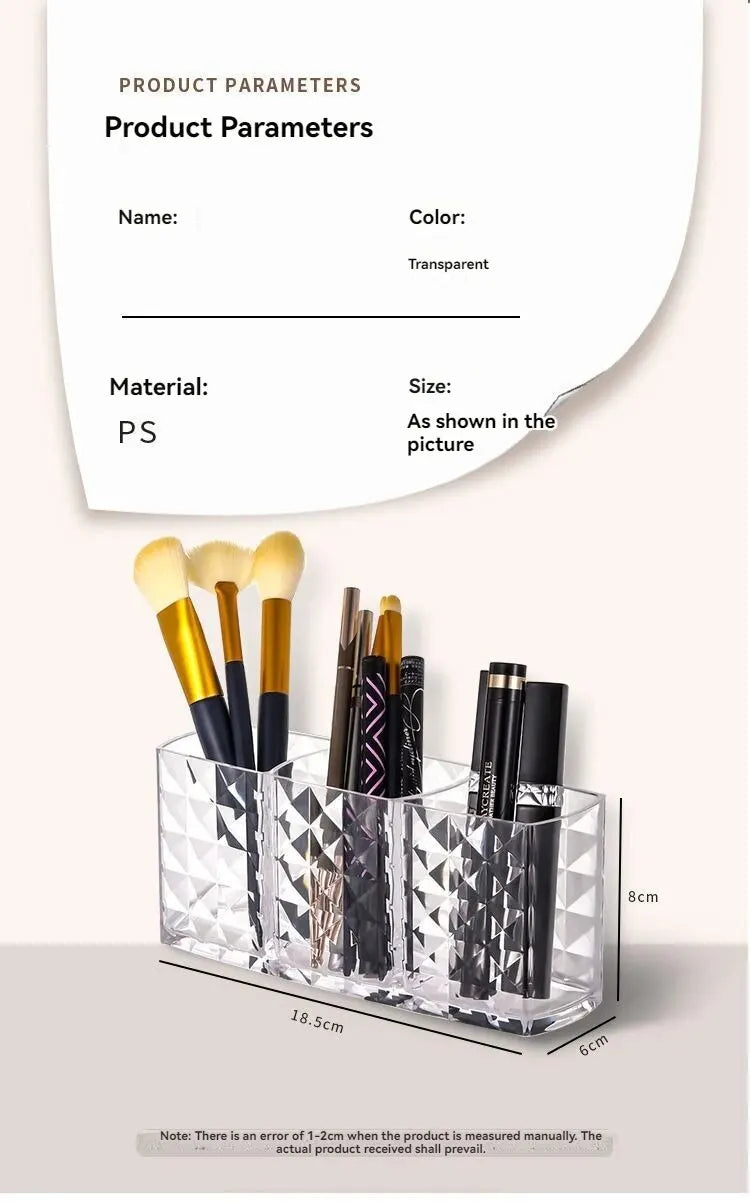 Diamond Patterned 3-Grid Transparent Storage Box, Cosmetic And Bathroom Organizer for organizing cosmetics, jewelry, stationery, and small accessories