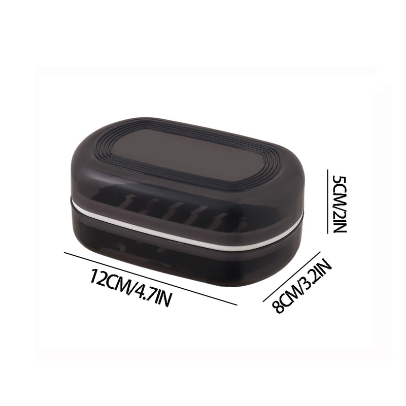 Portable Black Bamboo Soap Dish With Cover, Double-Layer Travel Holder For Shower displaying black bamboo construction