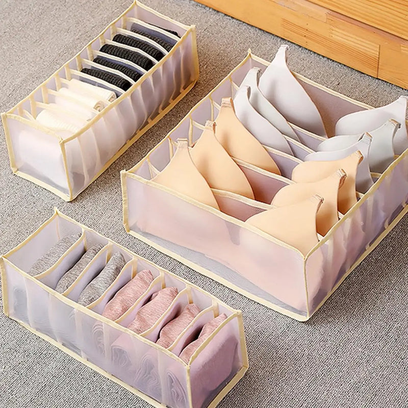 Foldable Drawer Organizer Box For Socks, Underwear, Bras, And Jeans, 7/9/11 Grids with divided compartments for underwear and accessories