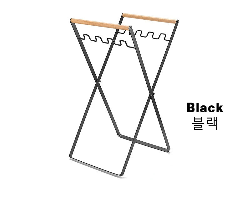 MOUNTAINHIKER Folding Iron Garbage Bag Rack With Wooden Handle, Portable Kitchen Organizer for portable home, office, or camping use