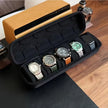5-Slot Watch Travel Case With Velvet Pillow Inserts, Hard Shell Organizer For Smartwatches, Black shown closed for secure watch storage and travel