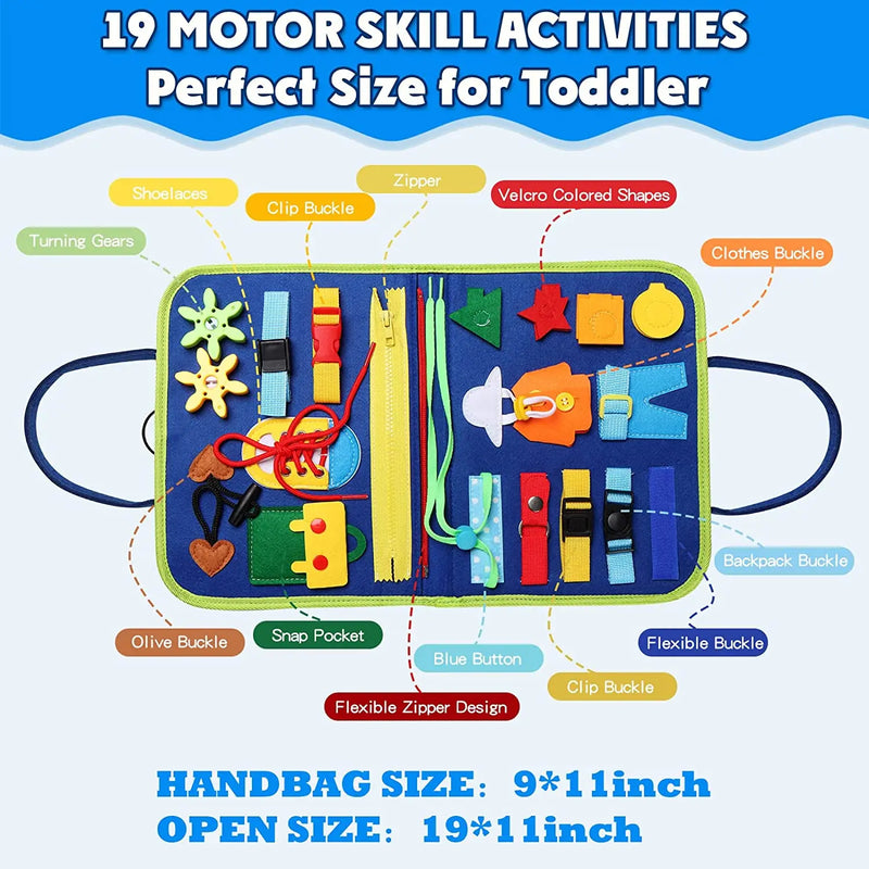 Montessori Busy Board For Toddlers, Sensory Life Skills Toy With Dressing Activities, Ages 3-6 portable travel activity toy for boys and girls