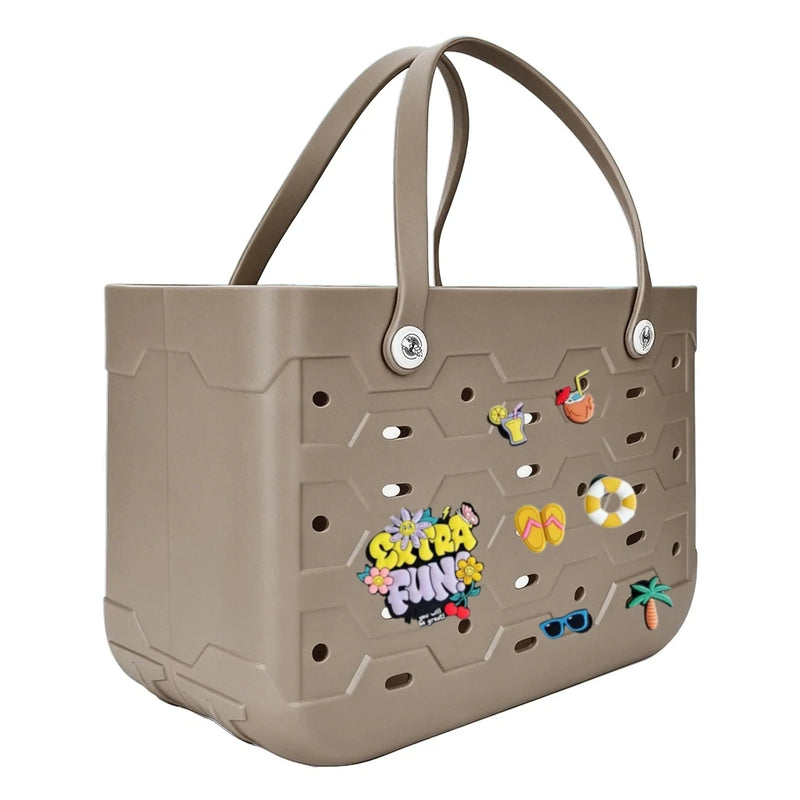 Unisex PVC Waterproof Tote Bag, Hollow-Out Beach Picnic Shopping Storage Basket with spacious open interior