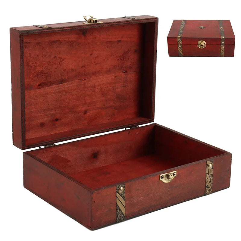 Vintage Wooden Storage Box With Bronze Details, Jewelry Organizer, Keepsake Chest 23x16x7.5cm, front view