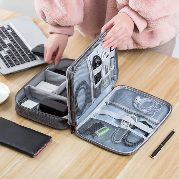 Waterproof EVA Cable Organizer Bag, Portable Electronics Travel Case For USB Chargers with compact protective hard-shell design