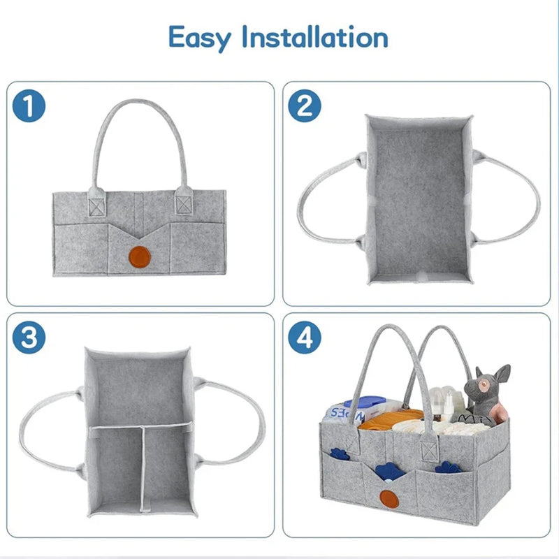 Children's Felt Diaper Storage Bag Baby Miscellaneous Toys Diapers Large Capacity Felt Diaper Bag for organizing diapers, toys, and baby essentials