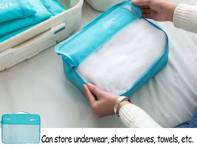 7-Piece Travel Packing Cubes Set, Waterproof PVC Luggage Organizer Bags For Clothes And Shoes featuring waterproof PVC bags for separating luggage items