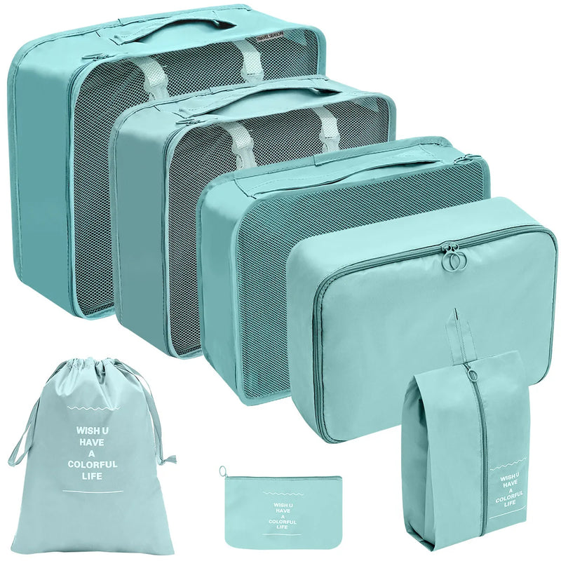 7/10-Piece Oxford Travel Organizer Set, Packing Cubes, Shoe Pouches, Foldable Luggage Bags with foldable space-saving design