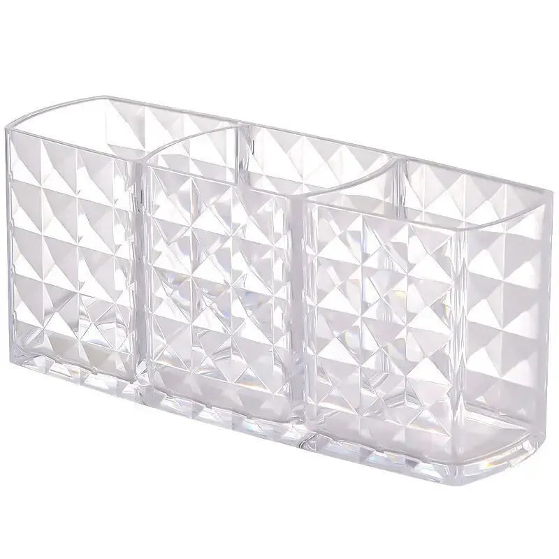 Diamond Patterned 3-Grid Transparent Storage Box, Cosmetic And Bathroom Organizer with glossy diamond-patterned finish