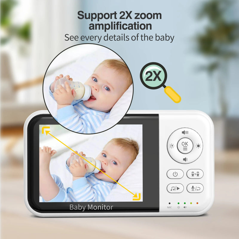 3.2-Inch Video Baby Monitor With Camera, Night Vision, 2-Way Audio, Temp, 2X Zoom & Lullabies with two-way audio, temperature monitoring, and baby cry alerts