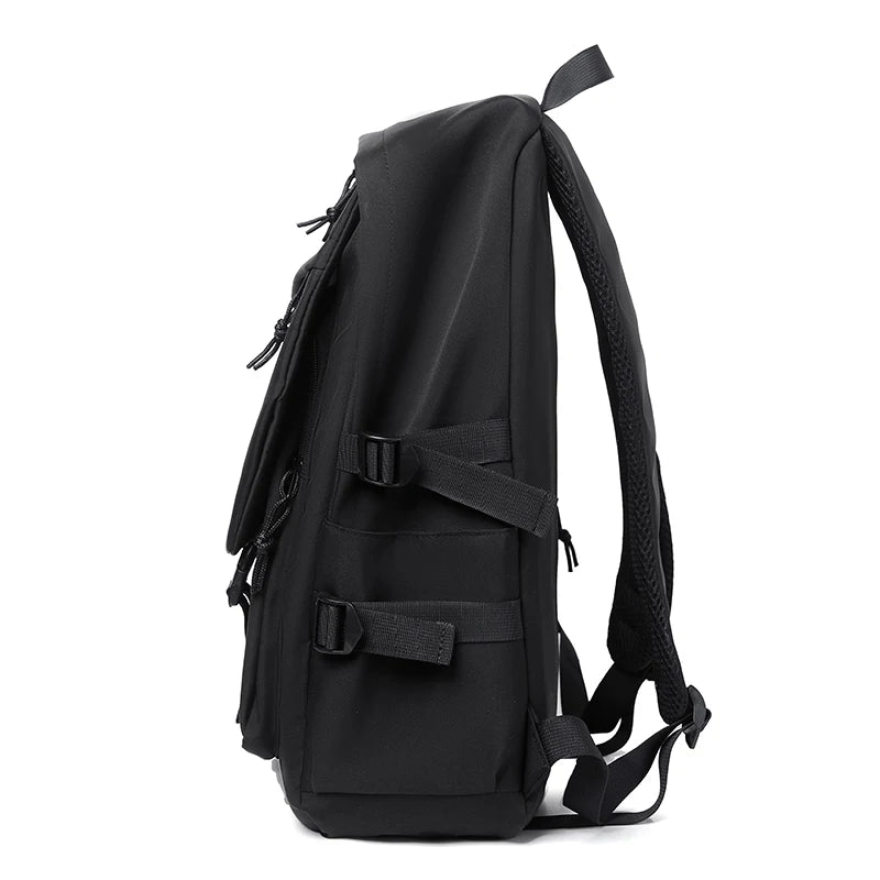 Large Capacity Nylon Backpack, 20-35L Unisex Travel School Work Bag, Lightweight in black