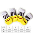 4-Piece Cute Pet Dog Socks, Printed Non-Slip Cat Shoes, Warm Polyester Paw Protectors with adorable animal patterns and soft knitted polyester fabric
