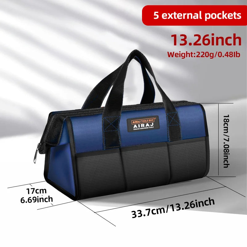 AIRAJ 14-Inch Tool Bag, Waterproof Oxford Cloth Electrician Organizer With 5 Pockets with reinforced waterproof base for jobsite tool storage