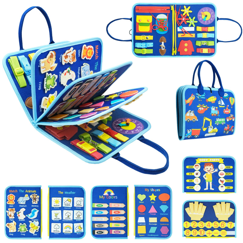 Montessori Busy Board For Toddlers, Sensory Life Skills Toy With Dressing Activities, Ages 3-6 designed for portable screen-free learning and independent play