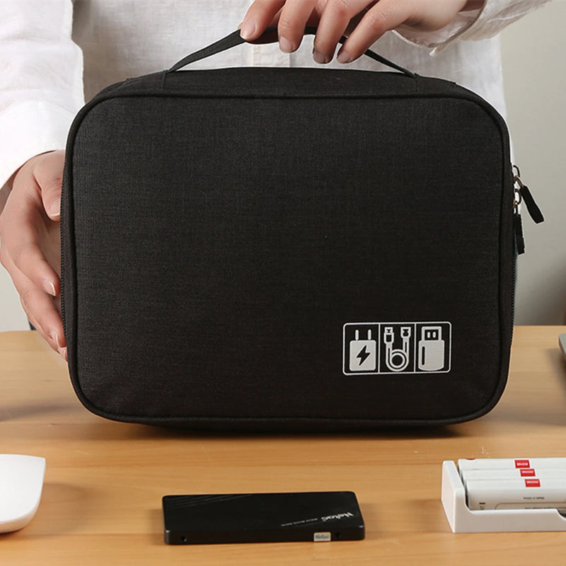 Waterproof EVA Cable Organizer Bag, Portable Electronics Travel Case For USB Chargers with organized compartments for cords, adapters, and small electronics