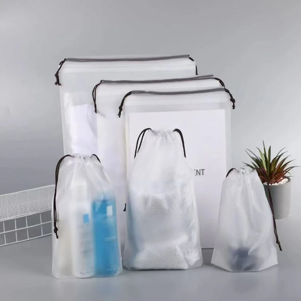 10-Piece Transparent Waterproof Shoe Storage Bags With Drawstring, Travel & Makeup Organizer set for storing shoes and travel essentials
