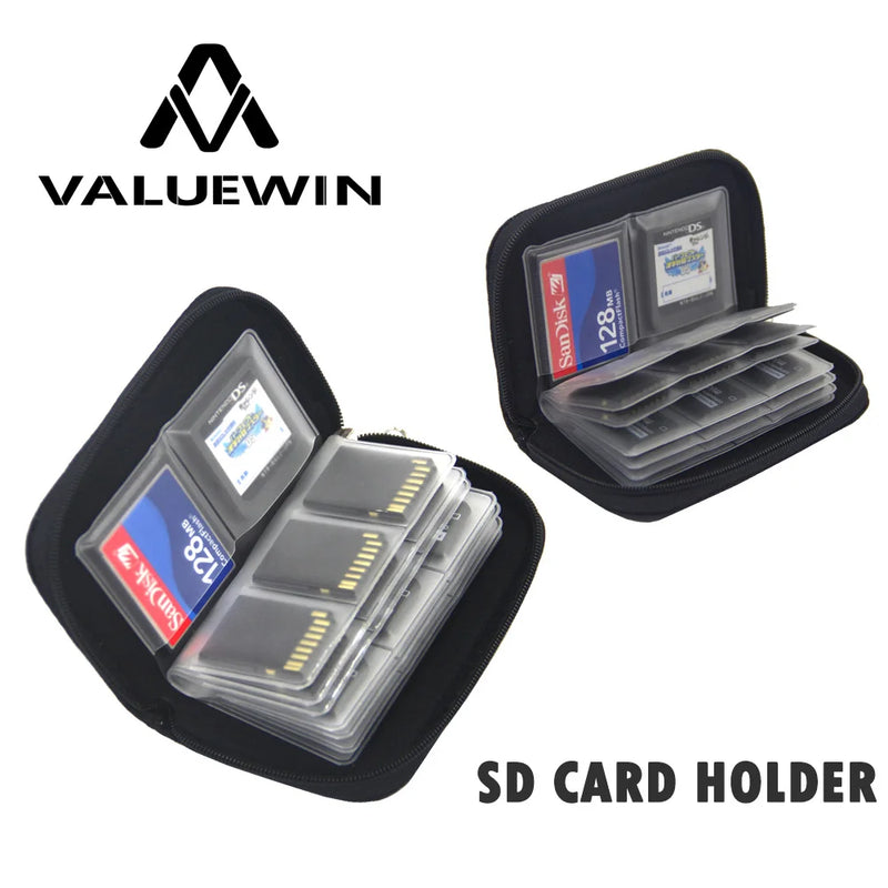 22-Slot Memory Card Storage Case, Portable Organizer For SD, CF, Micro SD And More in black polyester