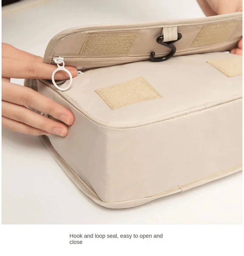 Waterproof Hanging Travel Makeup Bag, Foldable Toiletry Organizer With Hook made from durable polyester